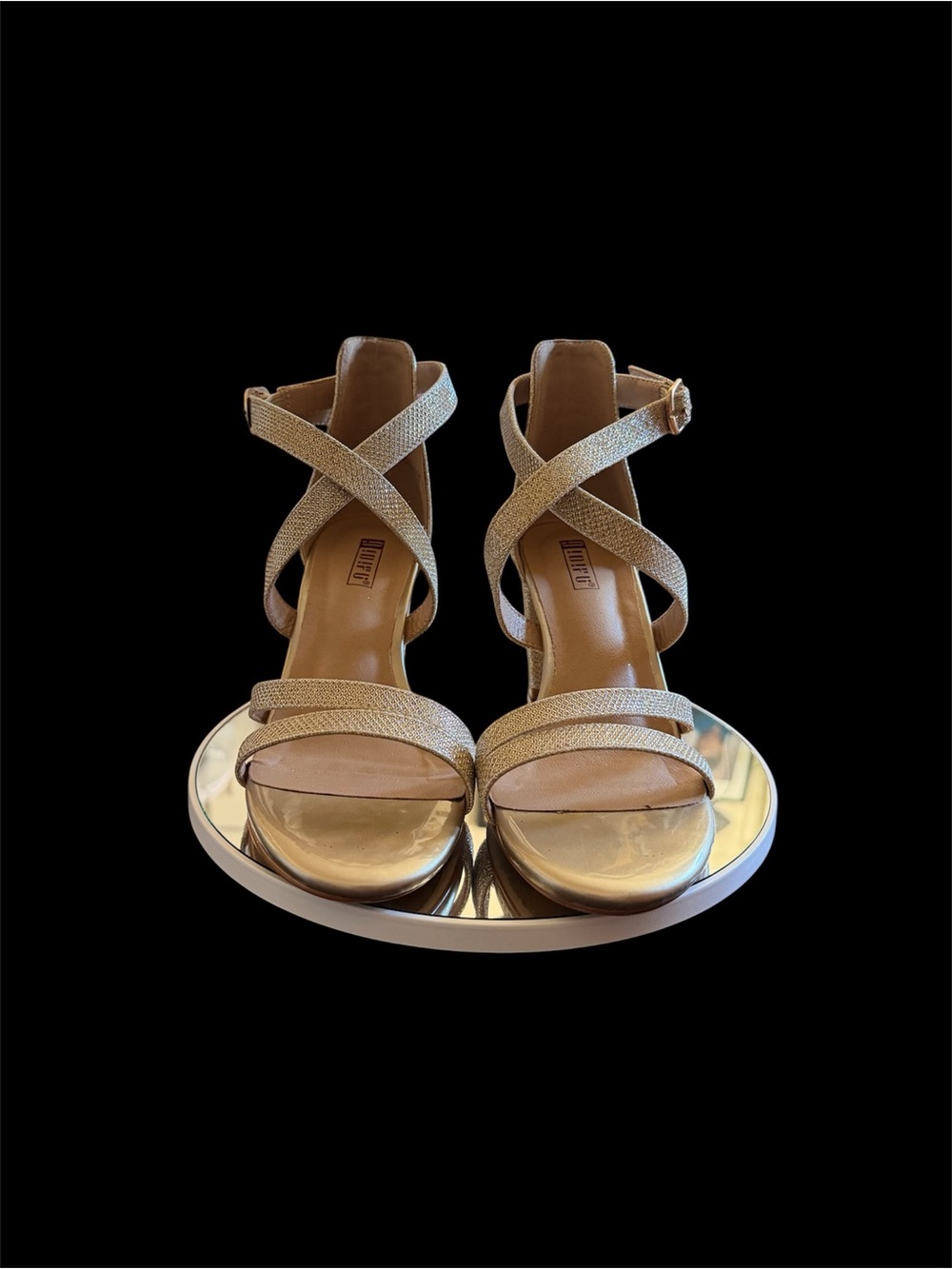 IDIFU Metallic Gold Crisscross Strap Heeled Sandals